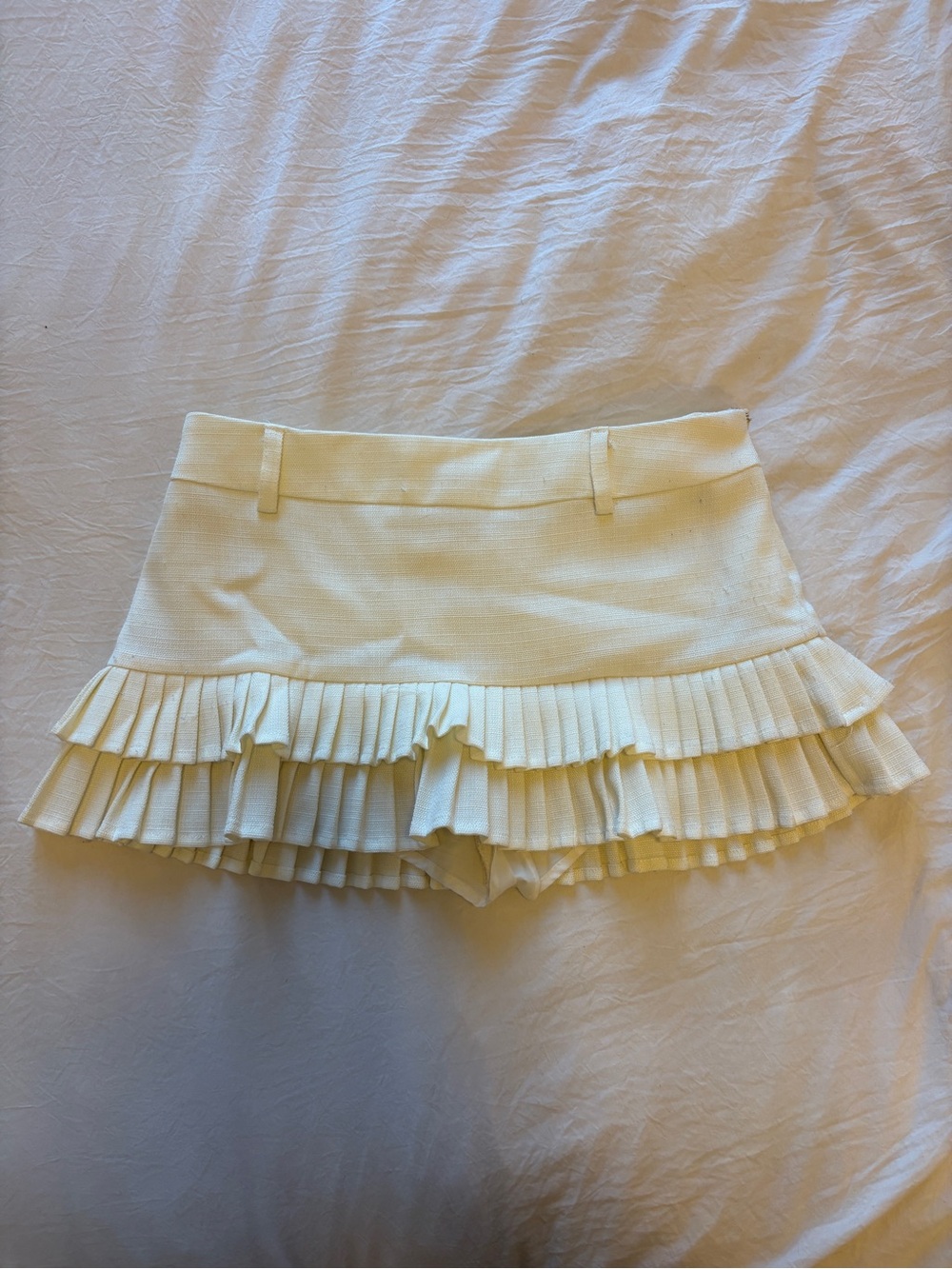 Lioness Cream Pleated Ruffle Mini Skirt
